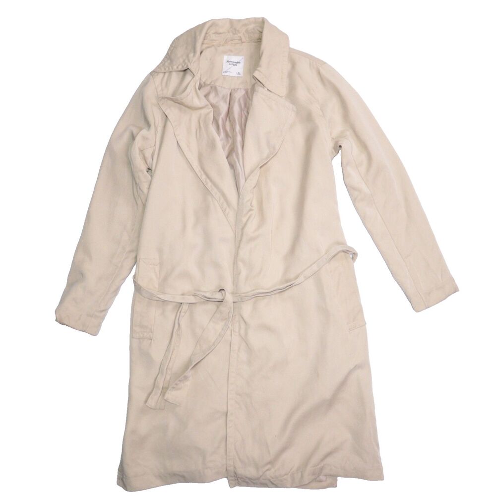 Abercrombie & Fitch Trench Coat Women XL 100%‎ Lyocell Water Resist Beige Belted